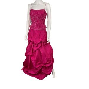 Scala Fuchsia Beaded Top & Taffeta Skirt Formal Dress Set Party Prom